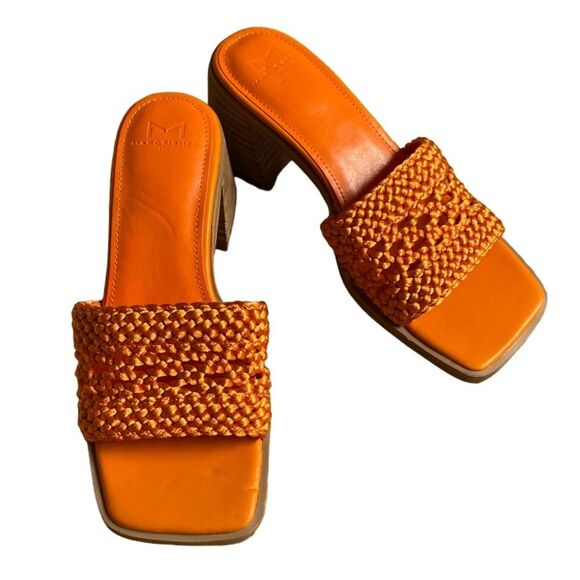 NEW Marc Fisher Jaxxon Square Toe Heeled Sandals Size 5.5 Orange Woven Strap - Picture 5 of 16